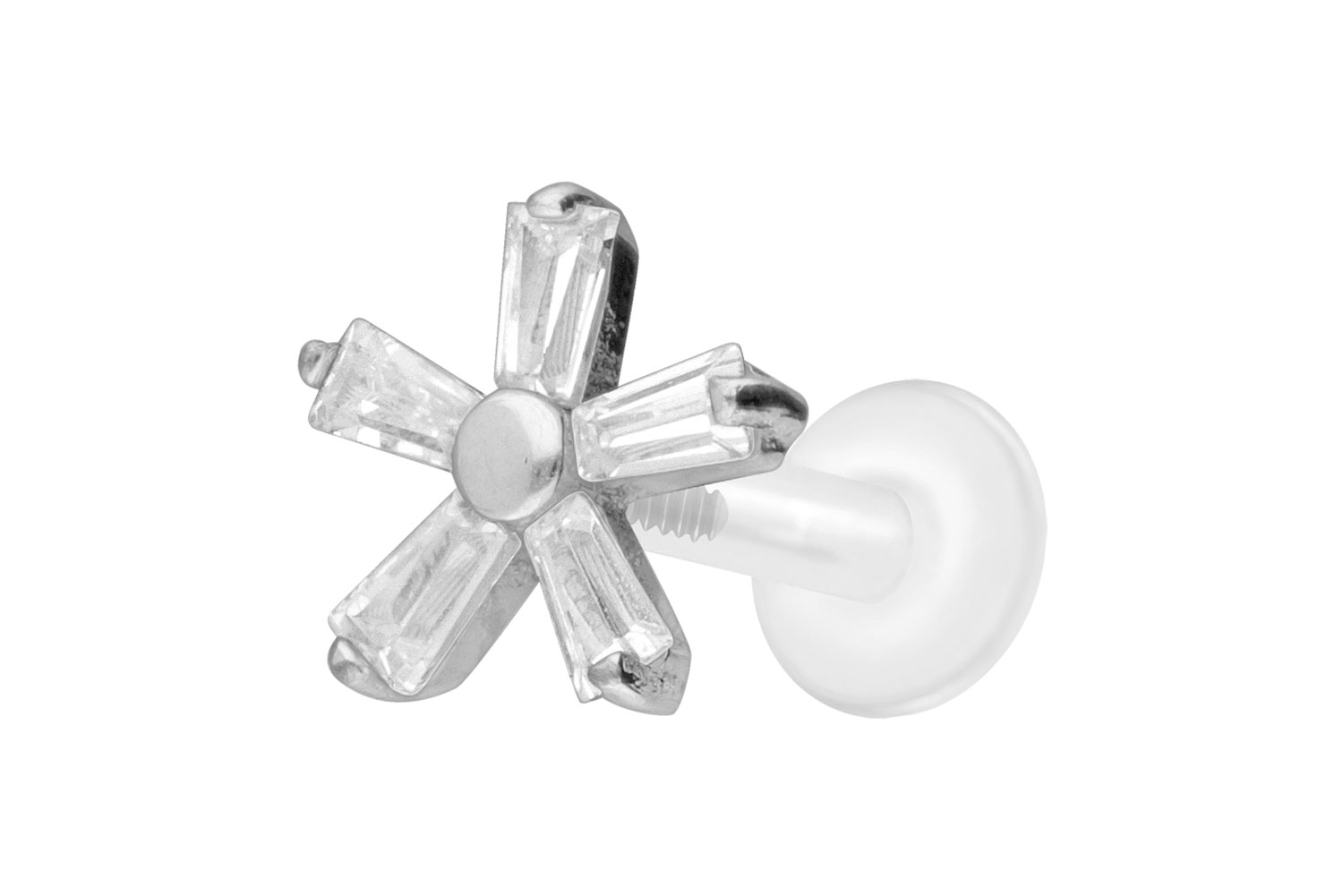 PTFE Labret Piercing mit Innengewinde + Titan-Aufsatz KRISTALLBLUME